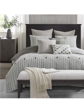 Striped Textured king Duvet with Button Detail shams and pillows Madison Park
